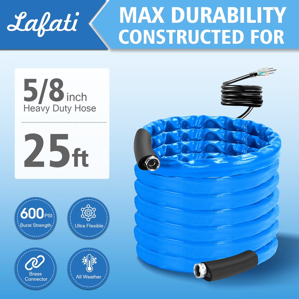 25FT Heated Water Hose for RV, -40℉Antifreeze Heated Drinking Garden Water Hose, Electrically Heated Garden Hoses, Rv Accessories, Rv Water Hose (25FT)