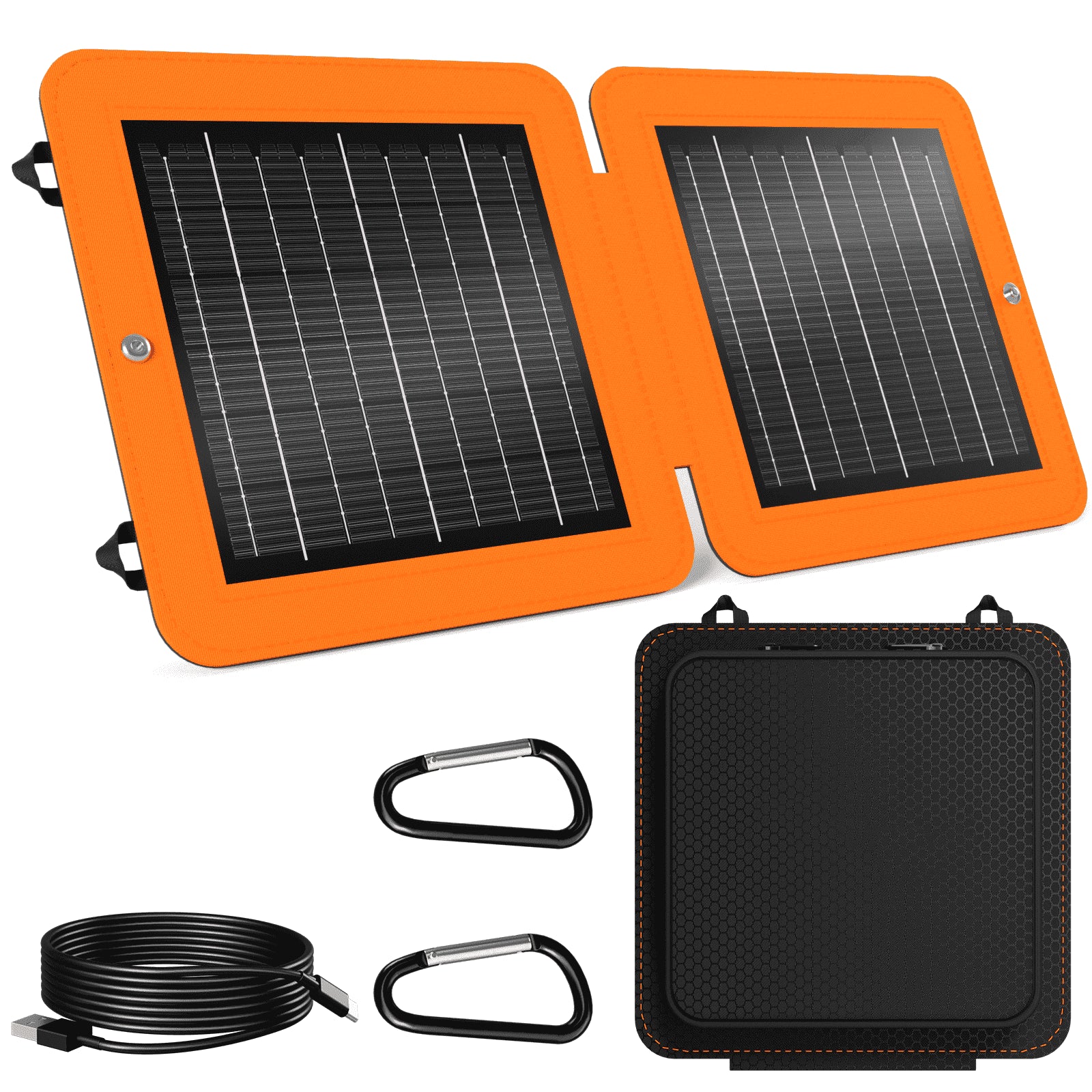 10W Solar Panels,Portable Charger with Dual Smart USB Fast Charging Output,Portable Solar Charger,Ipx5 Waterproof for Iphone,Ipad,Power Bank,Outdoor,Hiking,Camping(Orange）
