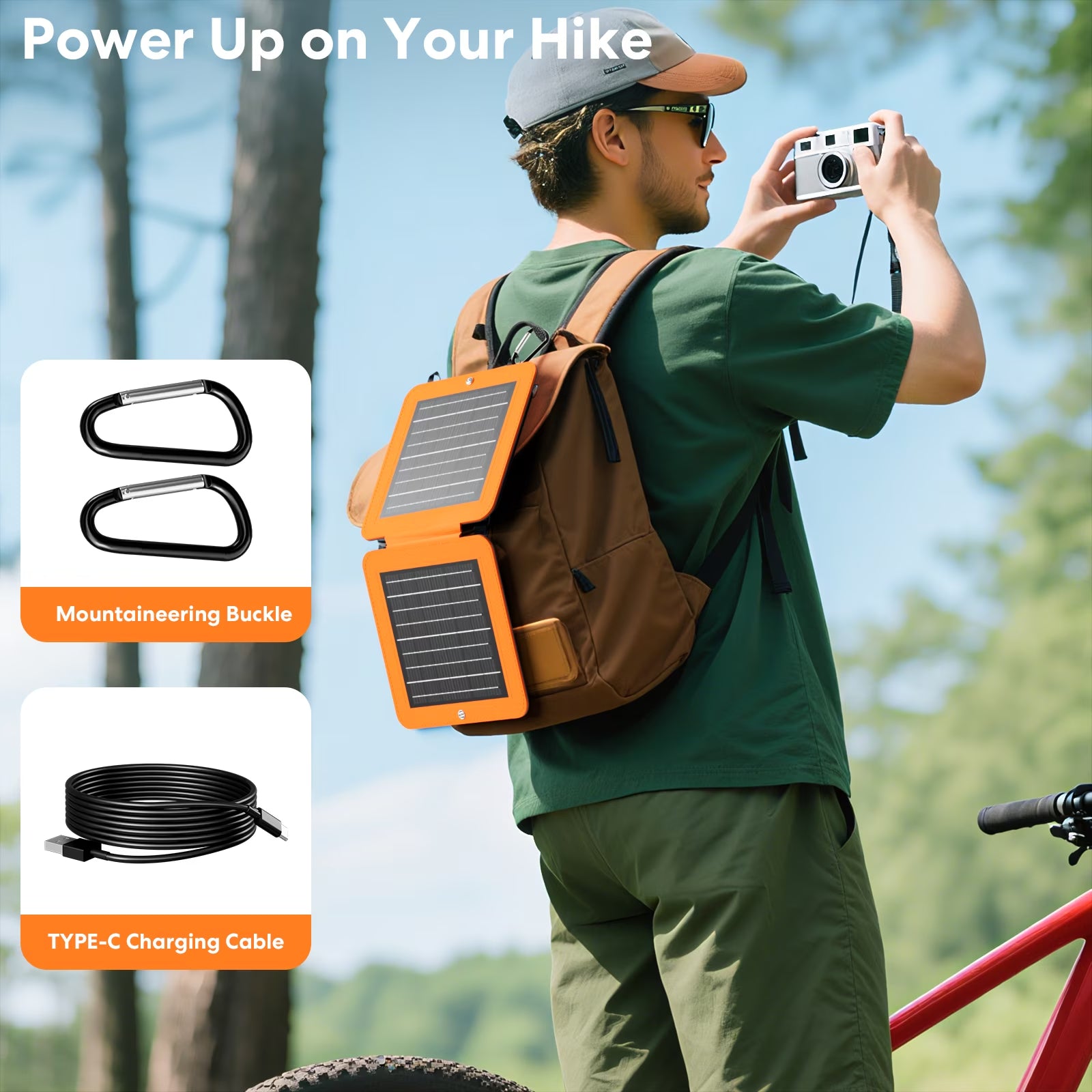 10W Solar Panels,Portable Charger with Dual Smart USB Fast Charging Output,Portable Solar Charger,Ipx5 Waterproof for Iphone,Ipad,Power Bank,Outdoor,Hiking,Camping(Orange）