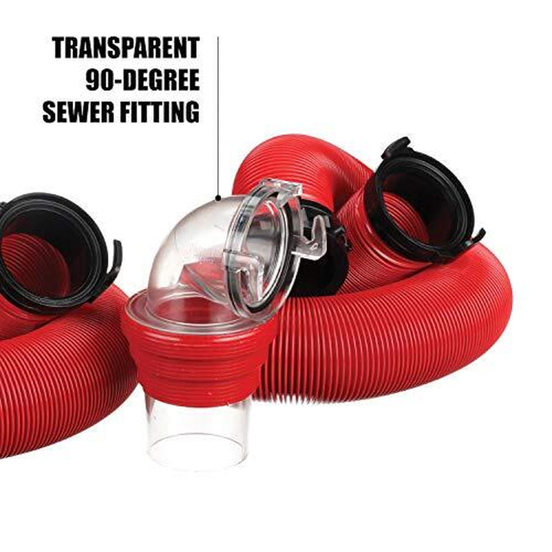 20 Ft RV Sewer Hose Kit with Clear 90 Degree Adapter Collapsible Durable Hose