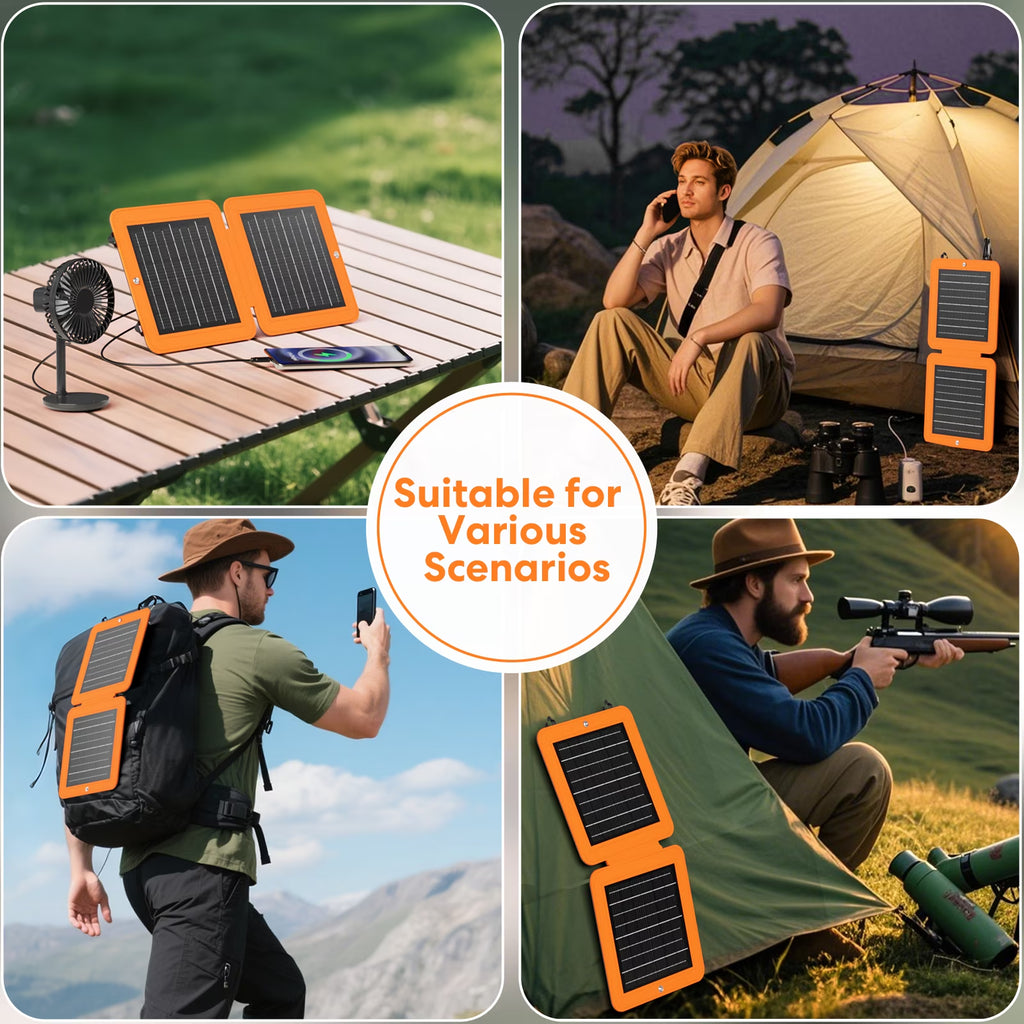10W Solar Panels,Portable Charger with Dual Smart USB Fast Charging Output,Portable Solar Charger,Ipx5 Waterproof for Iphone,Ipad,Power Bank,Outdoor,Hiking,Camping(Orange）