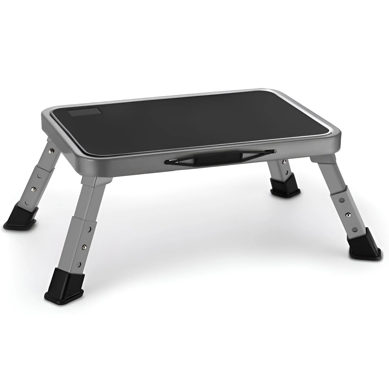 RV Step Stool Folding Platform Step, Gray Stainless Steel, for RV, Motorhome, Trailer, SUV, Camper, with Anti-Slip Surface, Rubber Feet, 1 Piece