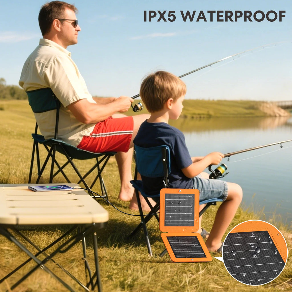 10W Solar Panels,Portable Charger with Dual Smart USB Fast Charging Output,Portable Solar Charger,Ipx5 Waterproof for Iphone,Ipad,Power Bank,Outdoor,Hiking,Camping(Orange）