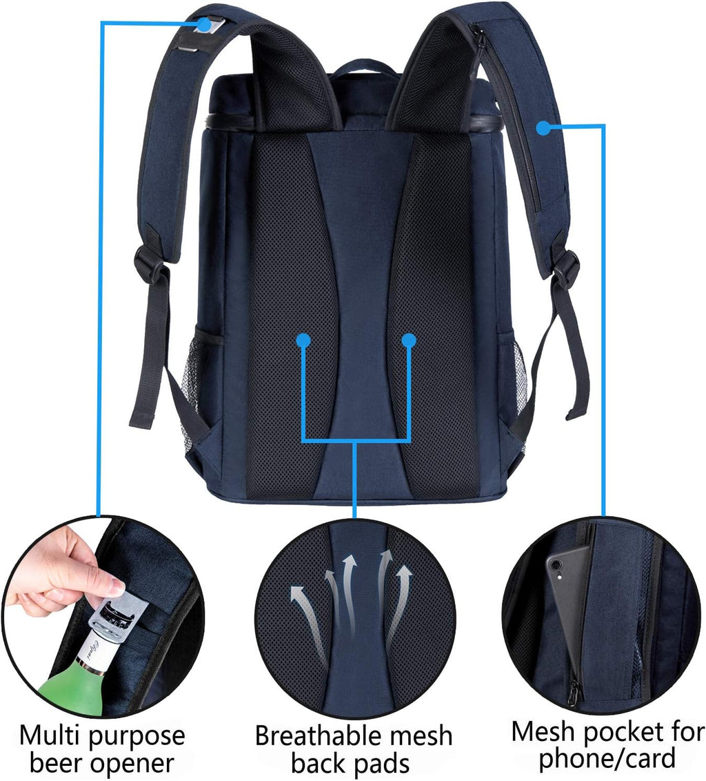 Cooler Backpack Portable Soft Backpack Coolers Insulated Leak Proof Large Cooler Bag for Men Women to Work Lunch Travel Beach Camping Hiking Picnic Fishing Beer Bottle Backpacks, 30 Cans (Blue)