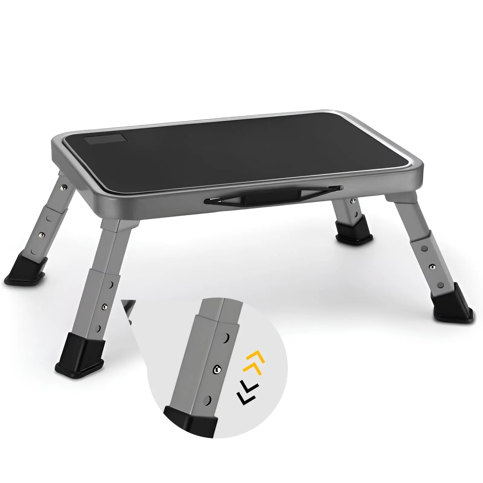 RV Step Stool Folding Platform Step, Gray Stainless Steel, for RV, Motorhome, Trailer, SUV, Camper, with Anti-Slip Surface, Rubber Feet, 1 Piece