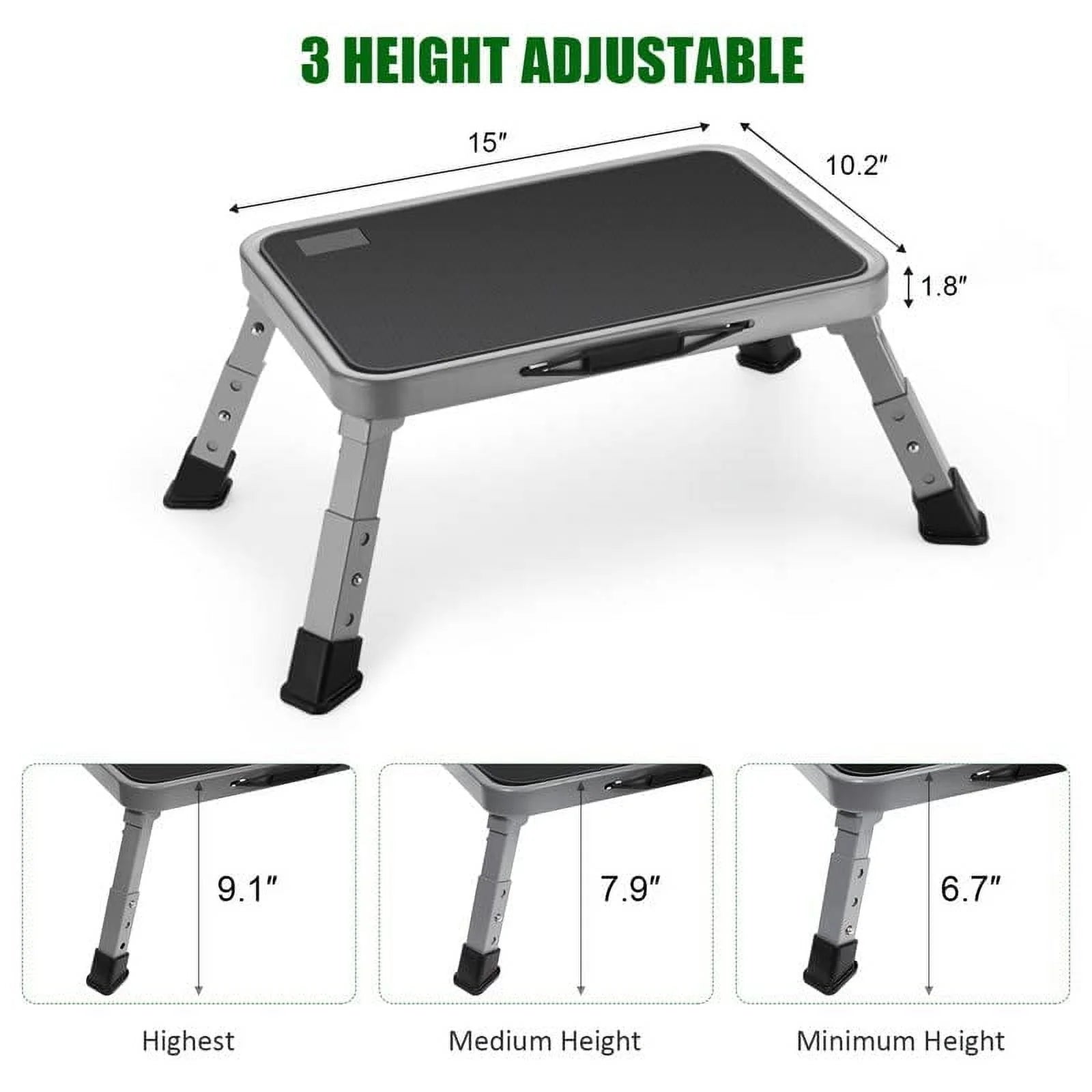 RV Step Stool Folding Platform Step, Gray Stainless Steel, for RV, Motorhome, Trailer, SUV, Camper, with Anti-Slip Surface, Rubber Feet, 1 Piece