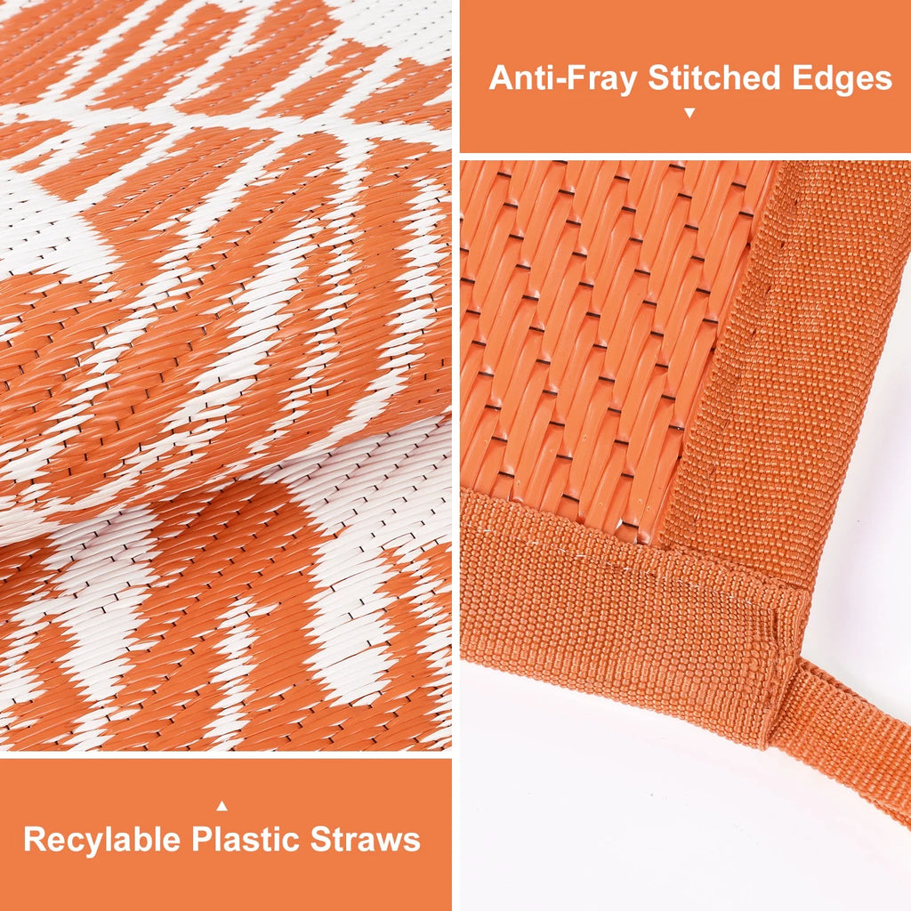 6'X9' Outdoor Rug Patios Rug Waterproof RV Outdoor Rug Camping Rugs Reversible Plastic Straw Rug Large Outdoor Mat Outdoor Area Rug for Camping,Balcony Apartment,Patio,Picnic,Beach Orange