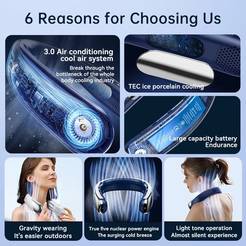 10000mAh Portable Neck Fan Mini Bladeless Silent Neckband Fan USB – view 6 – Pals By Design