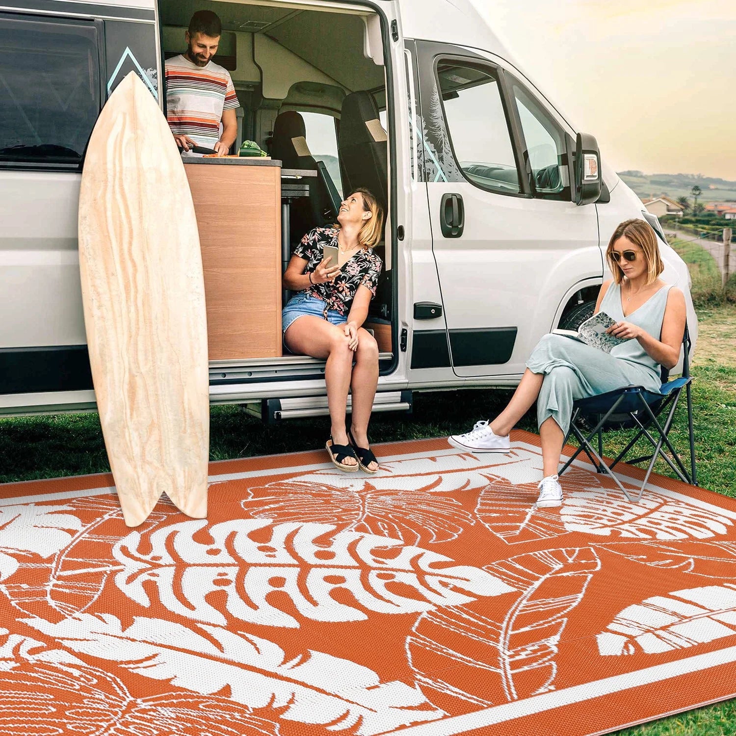 6'X9' Outdoor Rug Patios Rug Waterproof RV Outdoor Rug Camping Rugs Reversible Plastic Straw Rug Large Outdoor Mat Outdoor Area Rug for Camping,Balcony Apartment,Patio,Picnic,Beach Orange