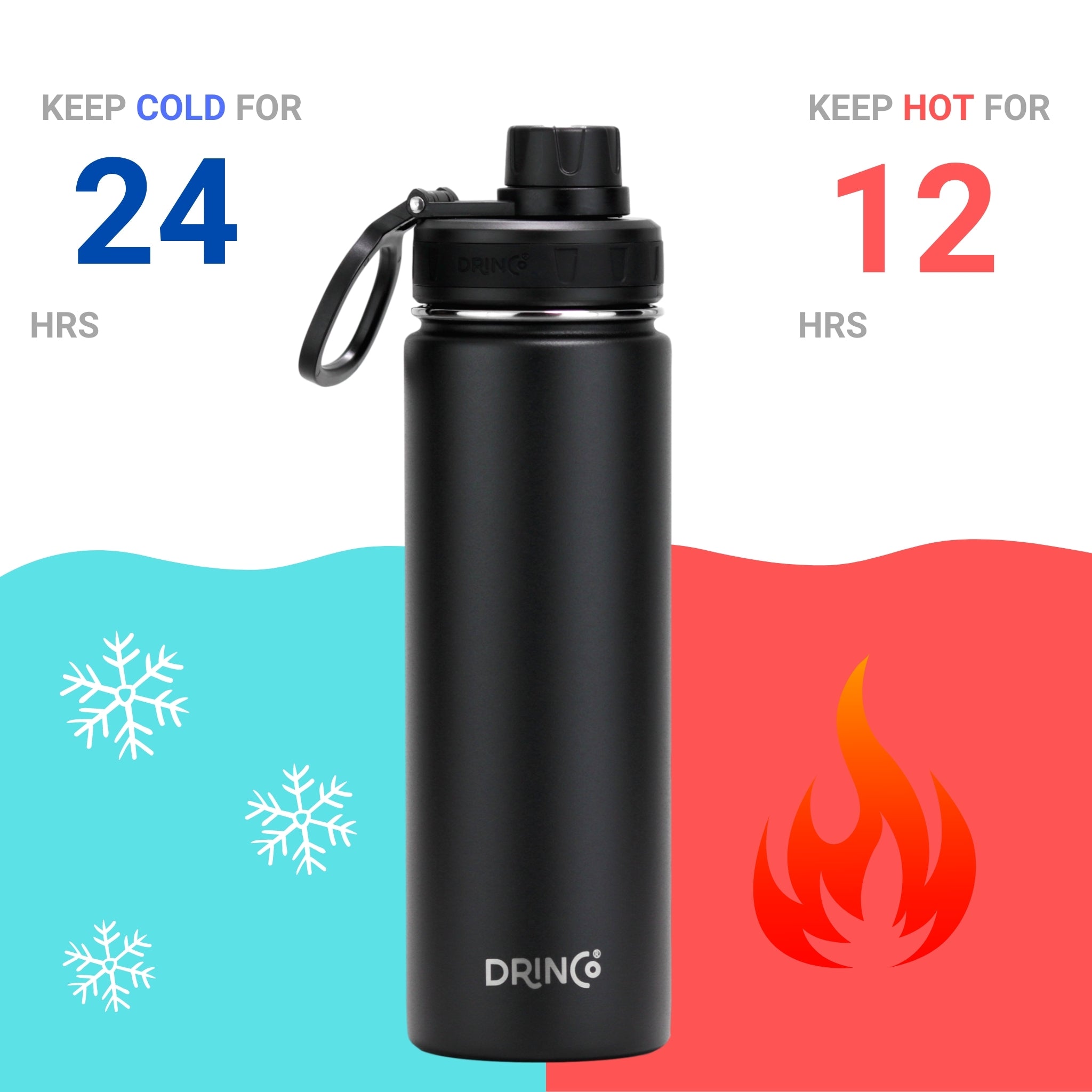 DRINCO 22oz Stainless Steel Sport Water Bottle - Black – view 5 – Pals By Design