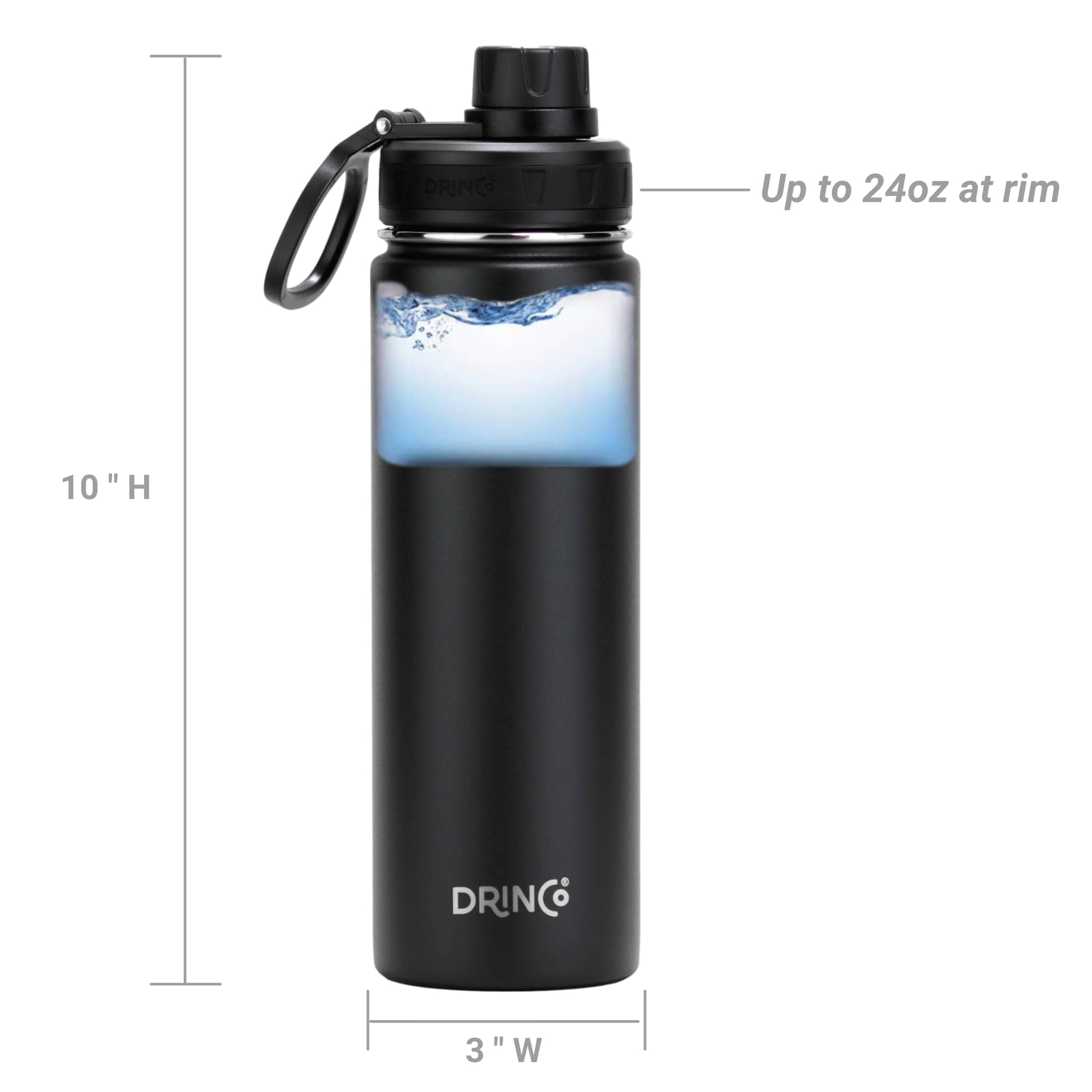 DRINCO 22oz Stainless Steel Sport Water Bottle - Black – view 6 – Pals By Design