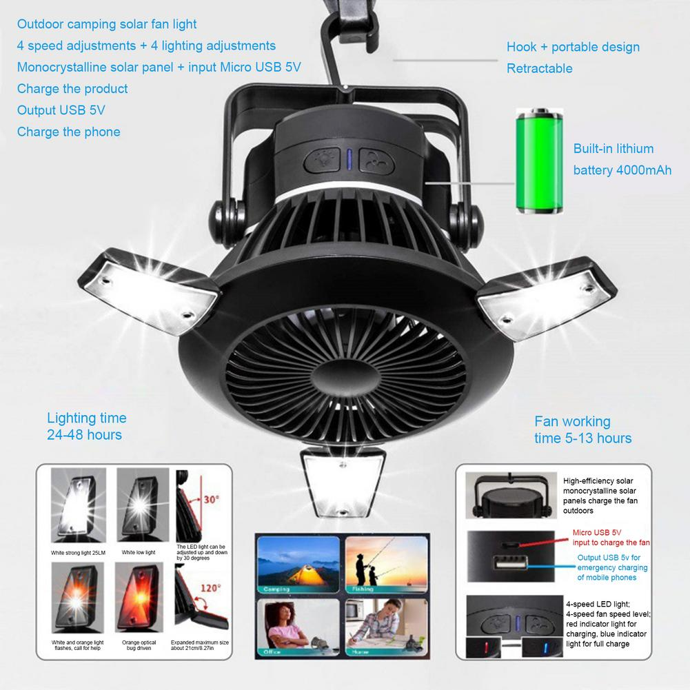 Foldable Fan Portable LED Solar Camping Lantern with Hook – view 3 – Pals By Design