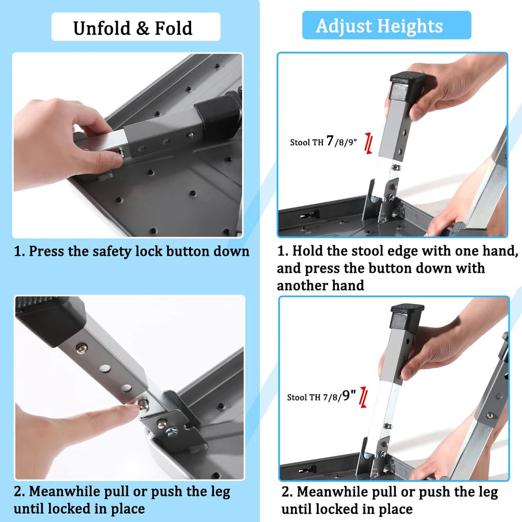 RV Step Stool Folding Platform Step, Gray Stainless Steel, for RV, Motorhome, Trailer, SUV, Camper, with Anti-Slip Surface, Rubber Feet, 1 Piece