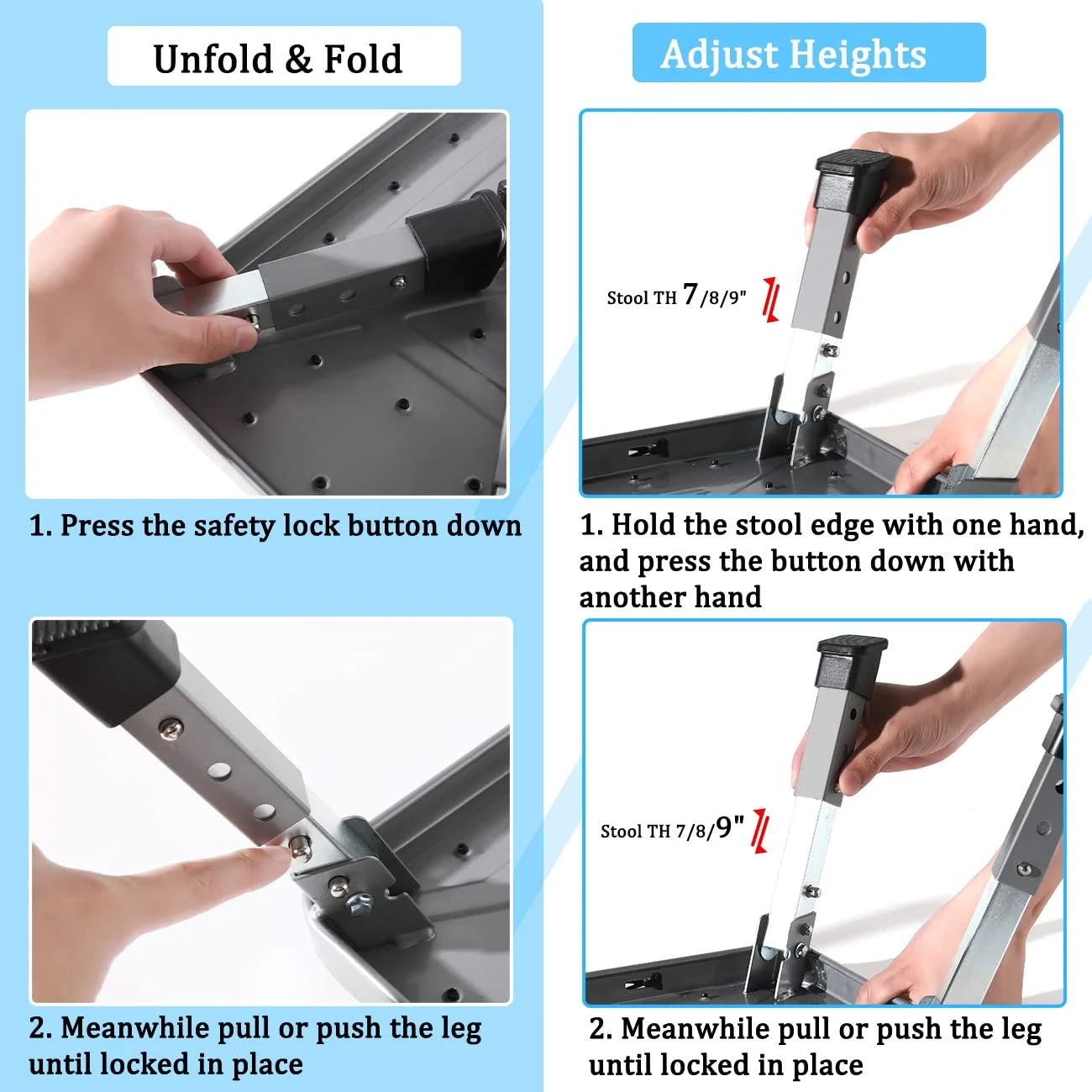 RV Step Stool Folding Platform Step, Gray Stainless Steel, for RV, Motorhome, Trailer, SUV, Camper, with Anti-Slip Surface, Rubber Feet, 1 Piece
