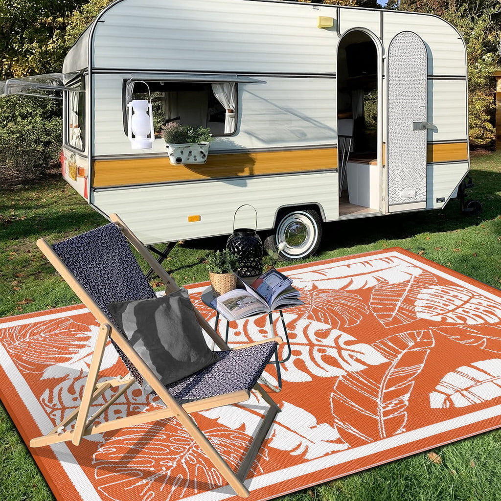 6'X9' Outdoor Rug Patios Rug Waterproof RV Outdoor Rug Camping Rugs Reversible Plastic Straw Rug Large Outdoor Mat Outdoor Area Rug for Camping,Balcony Apartment,Patio,Picnic,Beach Orange