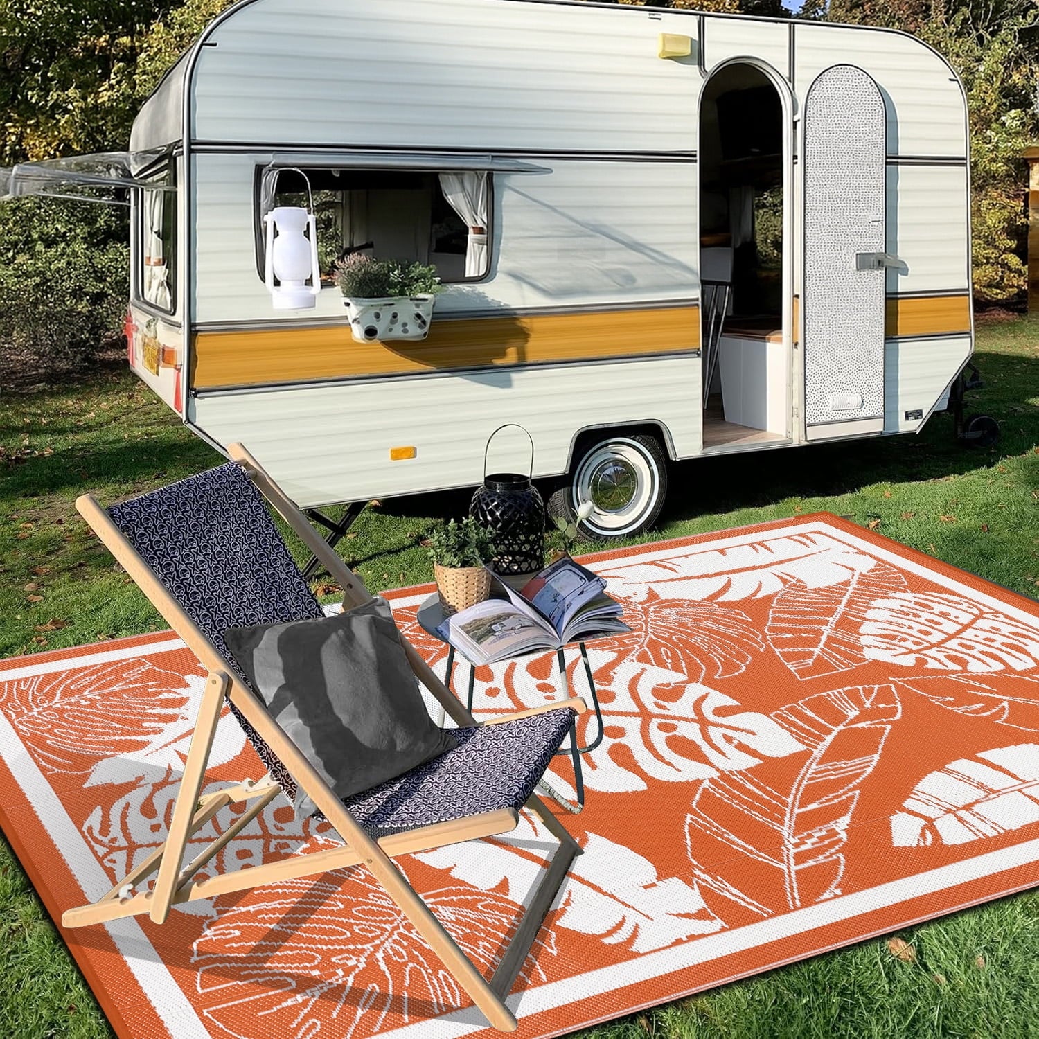 6'X9' Outdoor Rug Patios Rug Waterproof RV Outdoor Rug Camping Rugs Reversible Plastic Straw Rug Large Outdoor Mat Outdoor Area Rug for Camping,Balcony Apartment,Patio,Picnic,Beach Orange