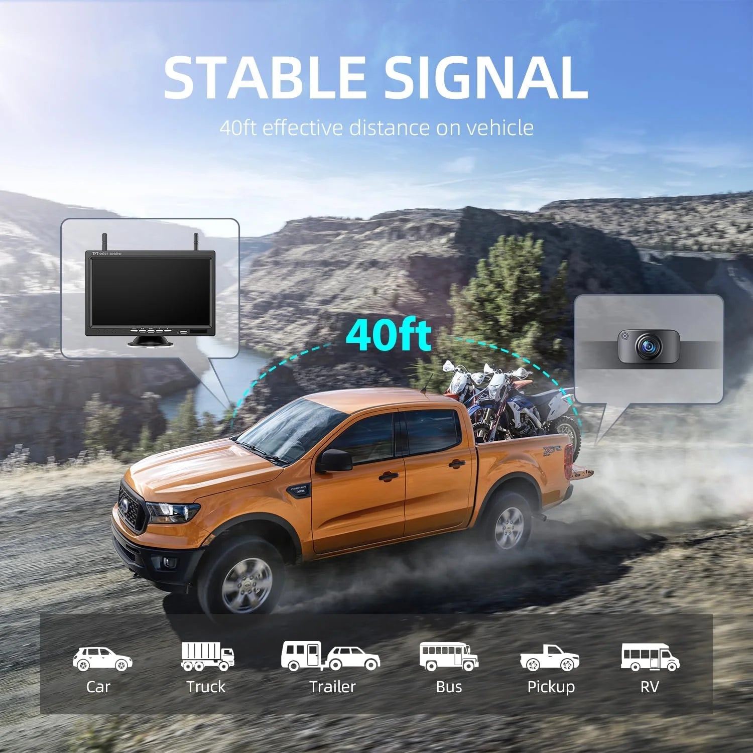 Wireless Backup Camera 1080P HD 7 Inch Monitor IP69 Waterproof IR Night Vision for Rv/Trailer/Truck/Van AWT7