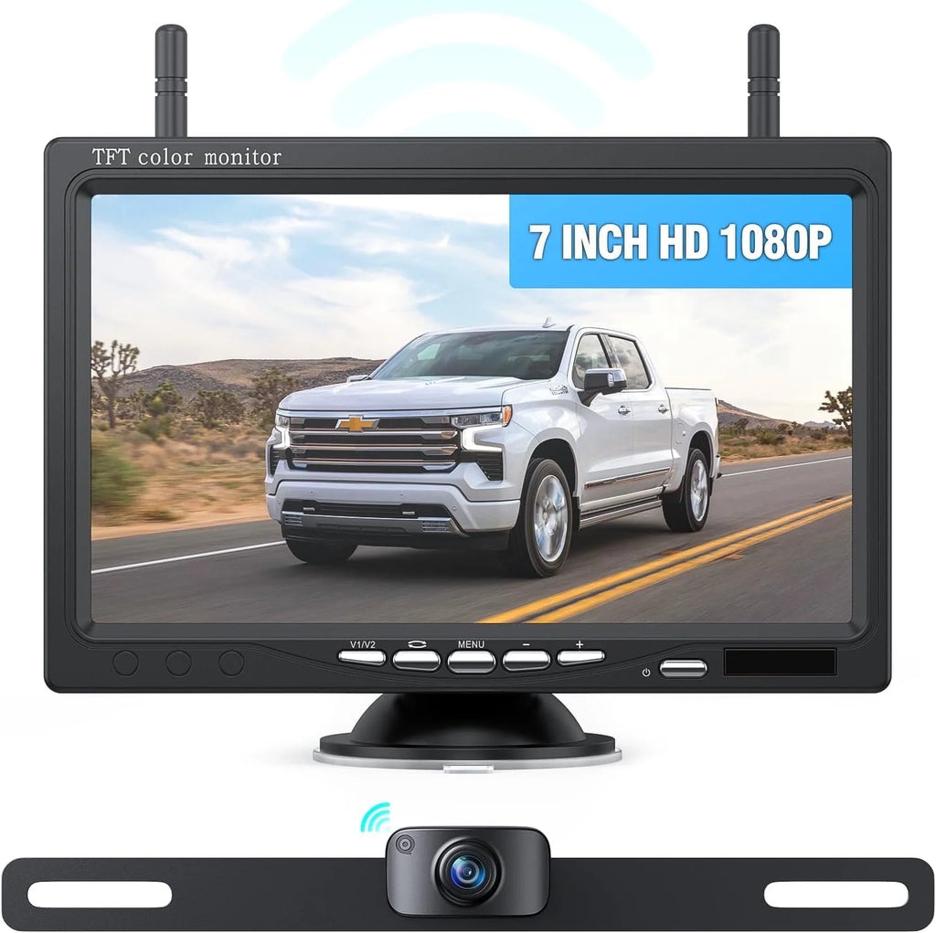 Wireless Backup Camera 1080P HD 7 Inch Monitor IP69 Waterproof IR Night Vision for Rv/Trailer/Truck/Van AWT7