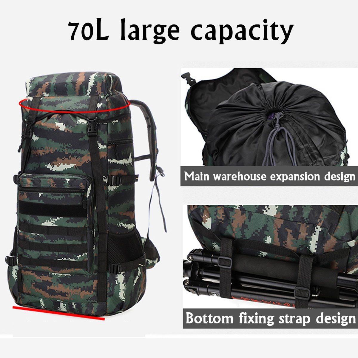 Waterproof Outdoor Camping 70L Military Backpack – view 3 – Pals By Design